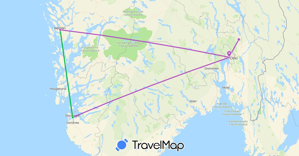 TravelMap itinerary: driving, bus, train in Norway (Europe)
